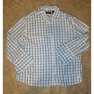 VTG Goodclothes Size LARGE Long Sleeve 100% Cotton Blue Plaid Superfine Weave